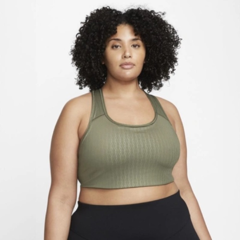 NWT NIKE Olive Green Medium Support Dri-FIT Swoosh Bra Size 2X